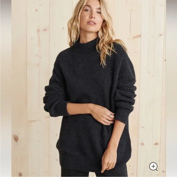 Jenni Kayne Sweater Oversized Cotton Ribbed Knit Alpaca Wool Charcoal XXS EUC - Picture 10 of 11